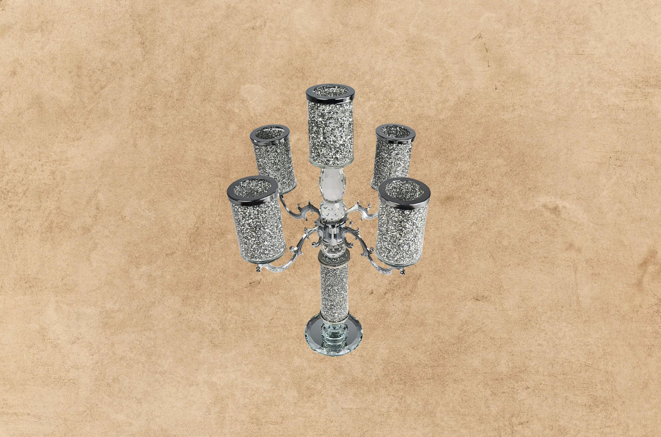 BOUGEOIR À PIED ARGENTÉ EN VERRE ET EN MÉTAL